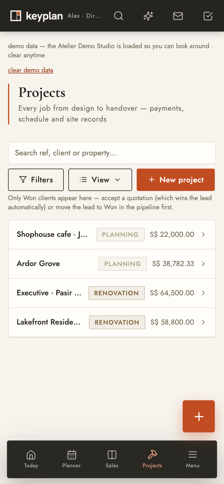 keyplan on the phone: projects on site