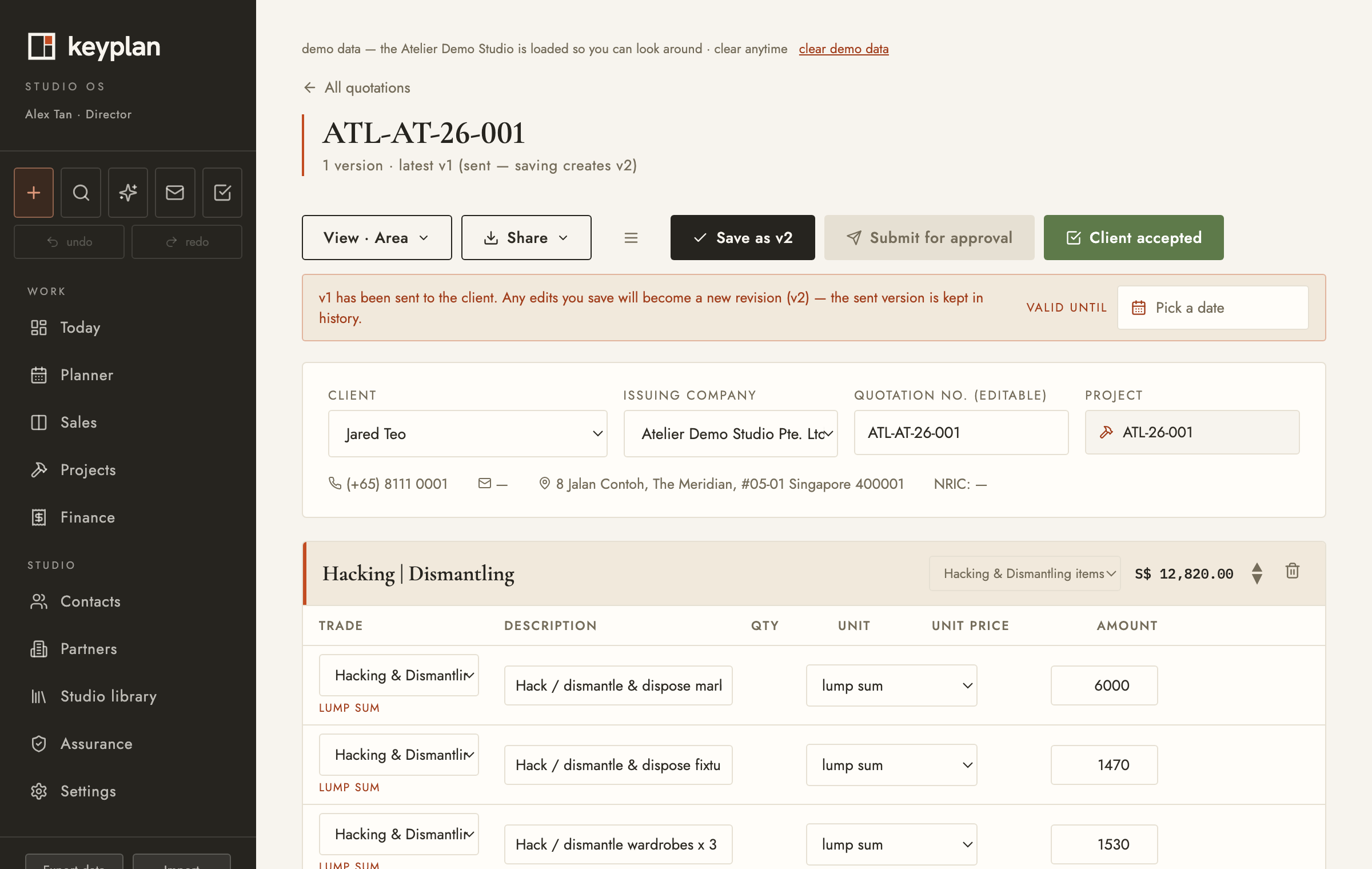 The quotation builder: versioned, approved, e-signed